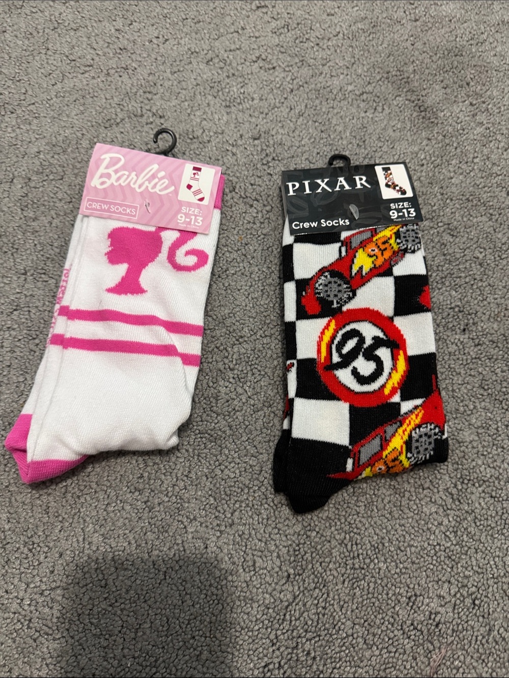 Set of fun Barbie White & hot wheels Crew Socks with Silhouette Accent
